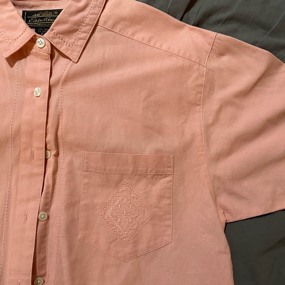 Salmon Button Up with Stitching Eddie Bauer Sz Small